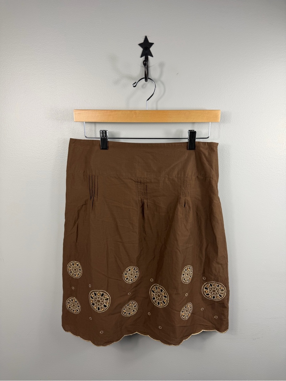 Ann Taylor LOFT Petites Skirt Size 6P Brown Embroidered Eyelet Scalloped Hem Boh